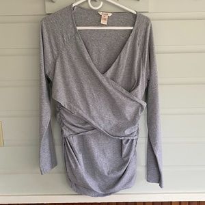 Sundance Ruched V-neck Wrap Top, Gray, Size XL
